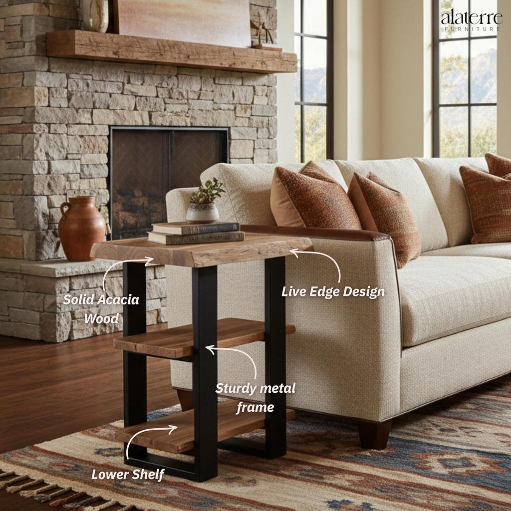 Alaterre Alpine Live Edge Solid Wood 2-Shelf End Table, Natural (AWAA0220)