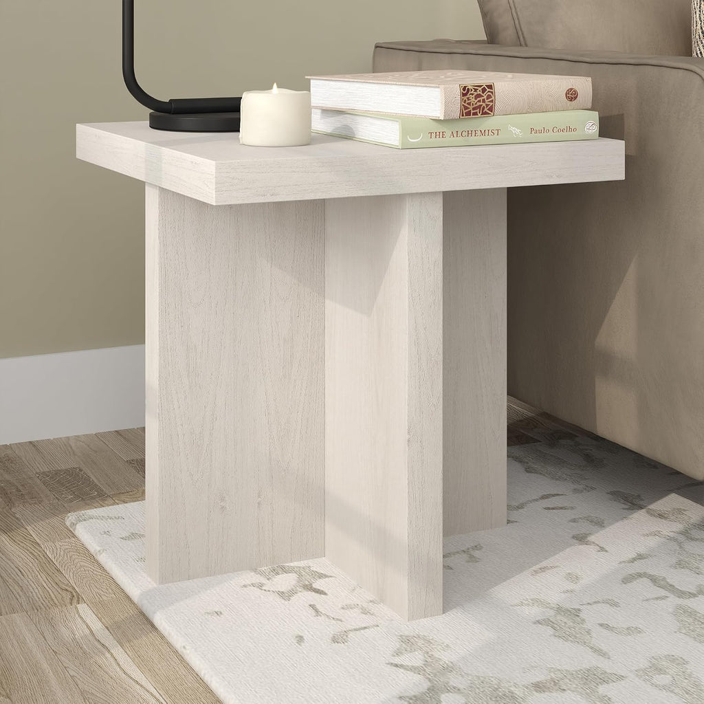 Henn&Hart 22' Scandinavian Square Wooden End Table, Side Table, Nightstand with X-Base for Living Room, Office, Family Room, or Bedroom, Beech White