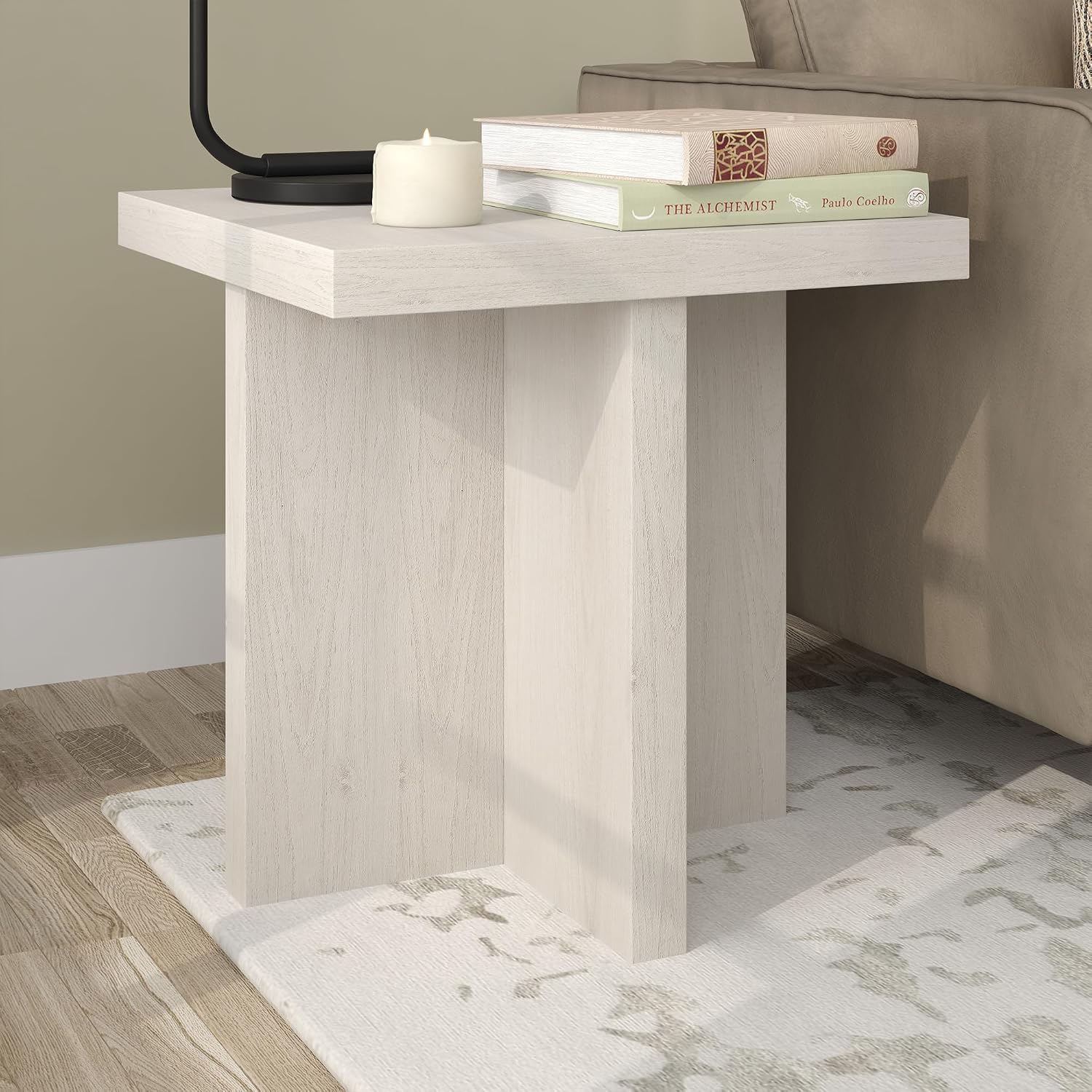 Henn&Hart 22' Scandinavian Square Wooden End Table, Side Table, Nightstand with X-Base for Living Room, Office, Family Room, or Bedroom, Beech White