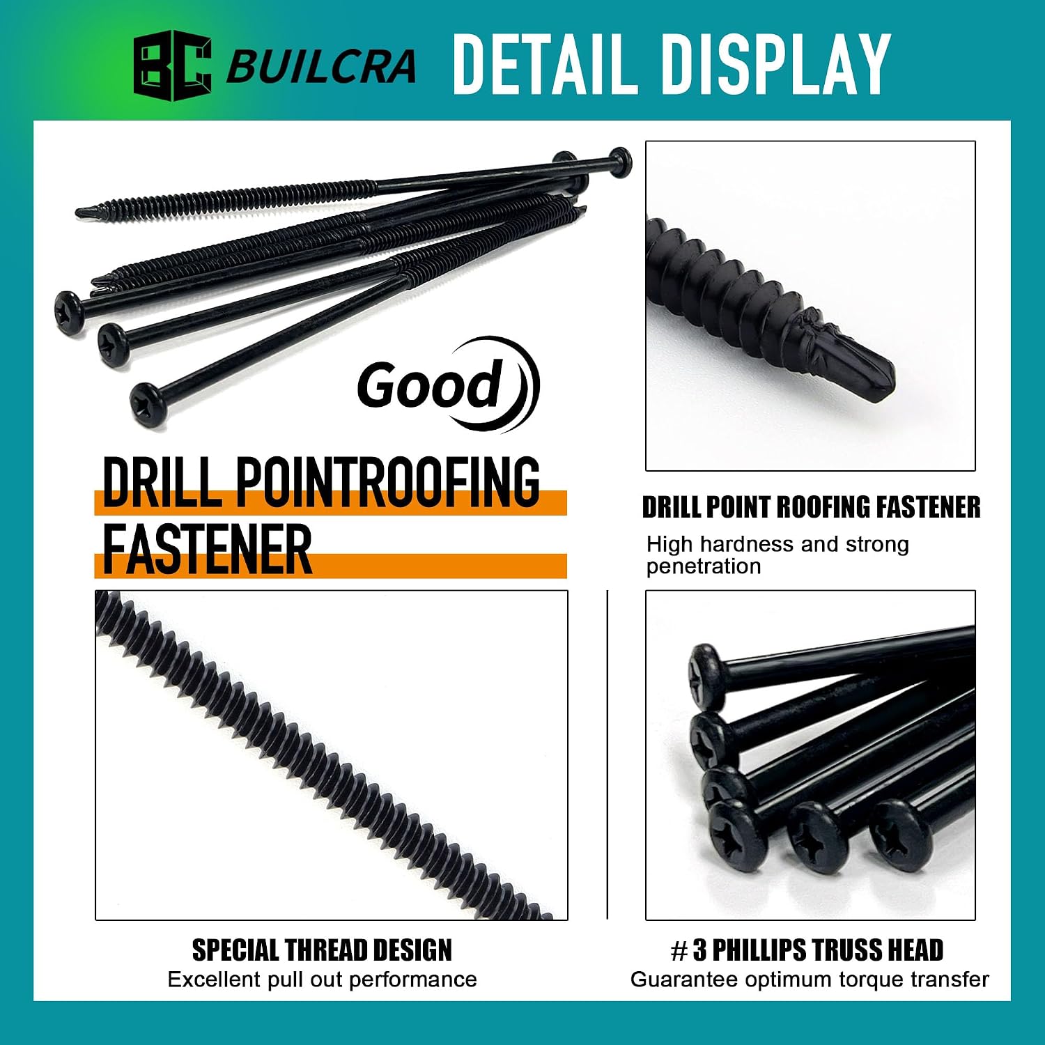 #12x3-1/4 Carbon Steel Roofing Screws - 1,000pc Phillips Truss Head Self Drilling Metal Screws for Sheet Metal Tools and Insulation Fastening