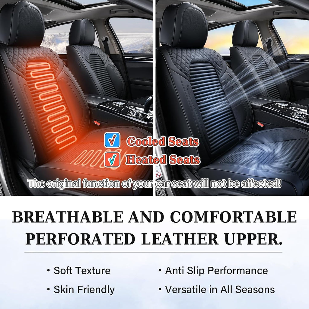 Coverado Front Seat Covers, Leather Car Seat Covers, Black Seat Covers for Cars, Car Seat Protector Cushions Universal Fit for Most Cars & SUV Trucks(Black)