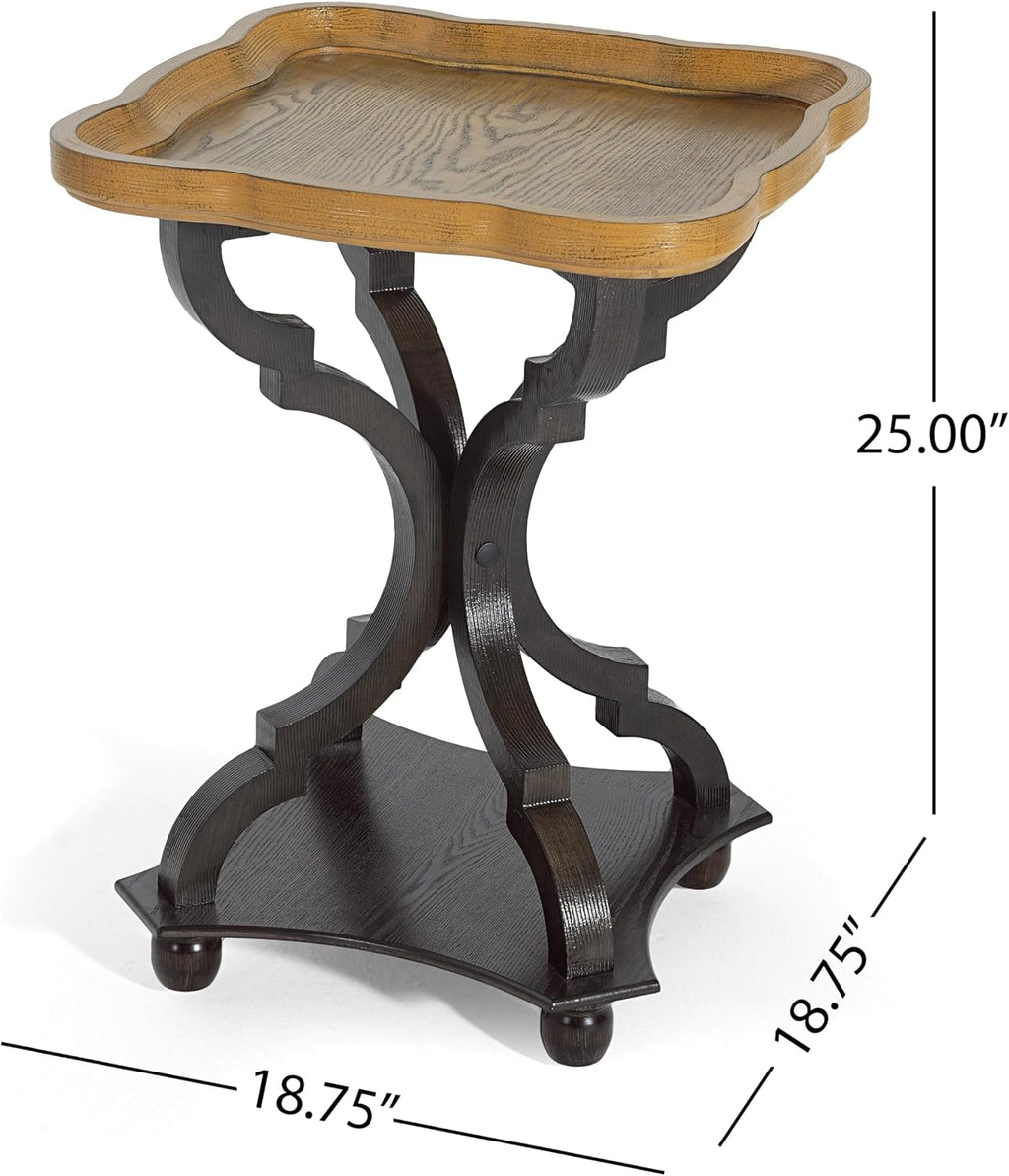 Christopher Knight Home Eudora 25' Small End Table, Hourglass Design Accent Table with Lipped Tabletop, French Country Furniture, Wooden Small Coffee Table, Living Room Side Table, Black + Natural