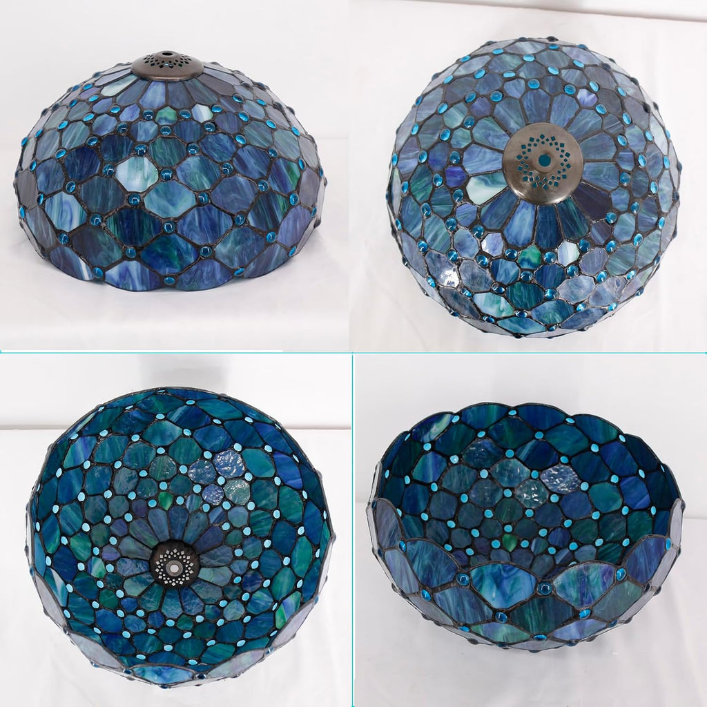 12 Inch Tiffany Stained Glass Lamp Shade Replacement Only (Blue) | Stained Glass Style Lampshade with Cap fit for Table lamp Pendant Light Ceiling Fixture