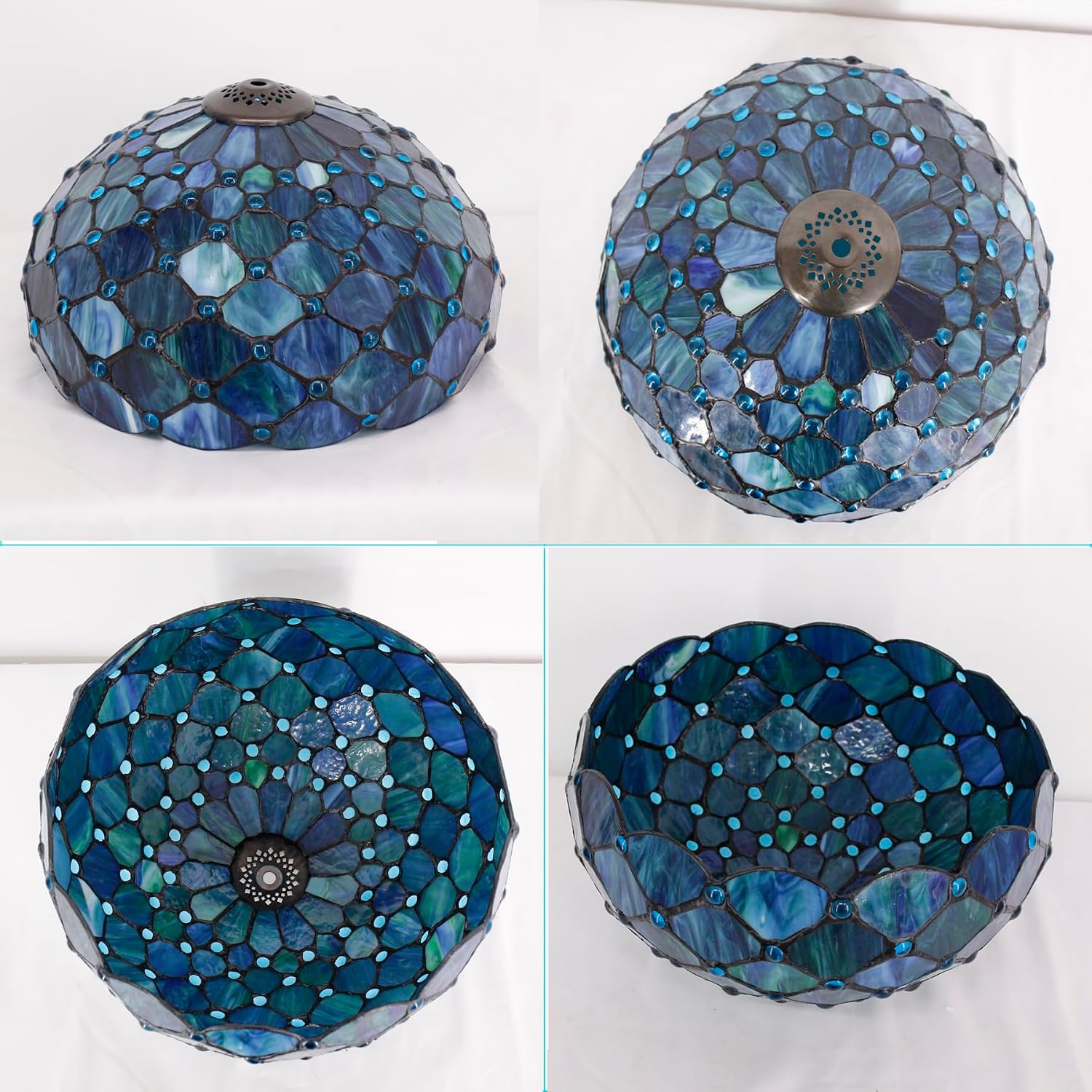 12 Inch Tiffany Stained Glass Lamp Shade Replacement Only (Blue) | Stained Glass Style Lampshade with Cap fit for Table lamp Pendant Light Ceiling Fixture