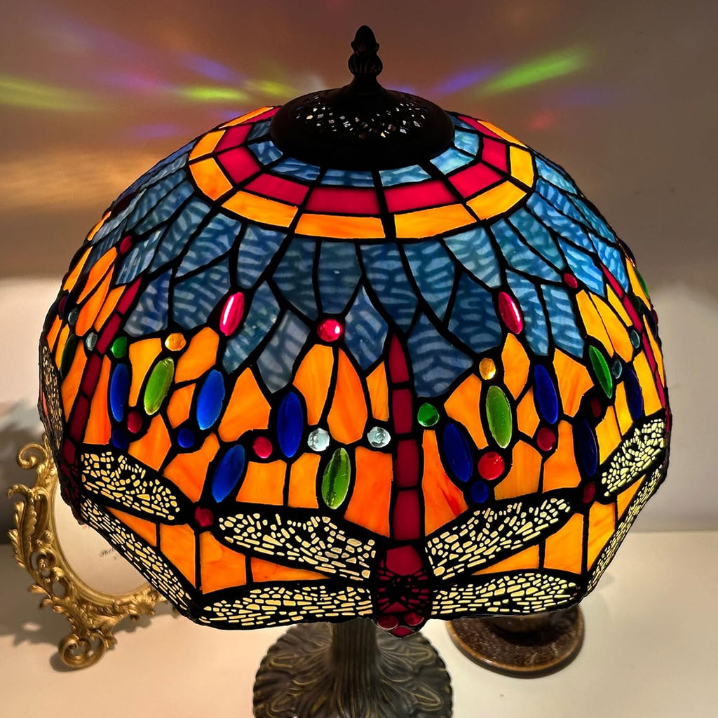 16-Inch Dragonfly Lampshade Replacement, Tiffany Style Stained Glass Lamp Shade Only for Table Lamps Pendant Lamps Floor Lights Ceiling Fixture,Orange