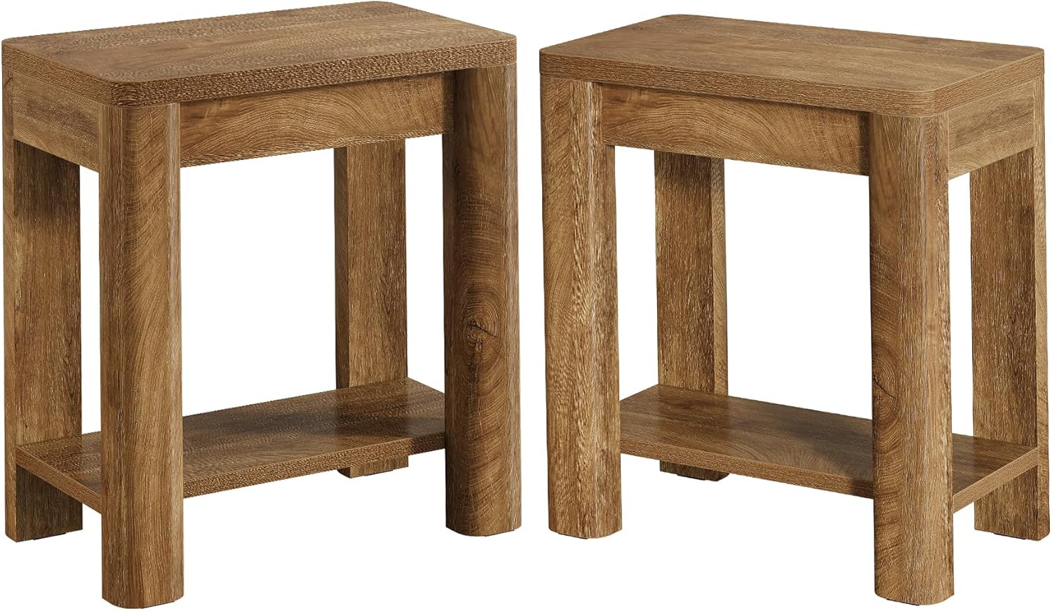 Tribesigns End Table for Living Room, Farmhouse Wooden Side Table with Storage Shelf, Small Narrow Bedside Accent Furniture for Bedroom (Brown, 2PCS)