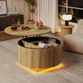 kepptory Round Lift Top Coffee Table with LED Lights, Mid Century Modern Wooden Coffee Tables with 3 Storage Space, Circle Center Table for Living Rooms,Dining Room,Bedroom Home Office,APP LED Lights