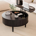 Round Fluted Lift Top Coffee Table with Storage, Mid Century Modern Coffee Table for Living Room, Home Small Space,31.5' Fluted Center Table (Black, 31.5inch)