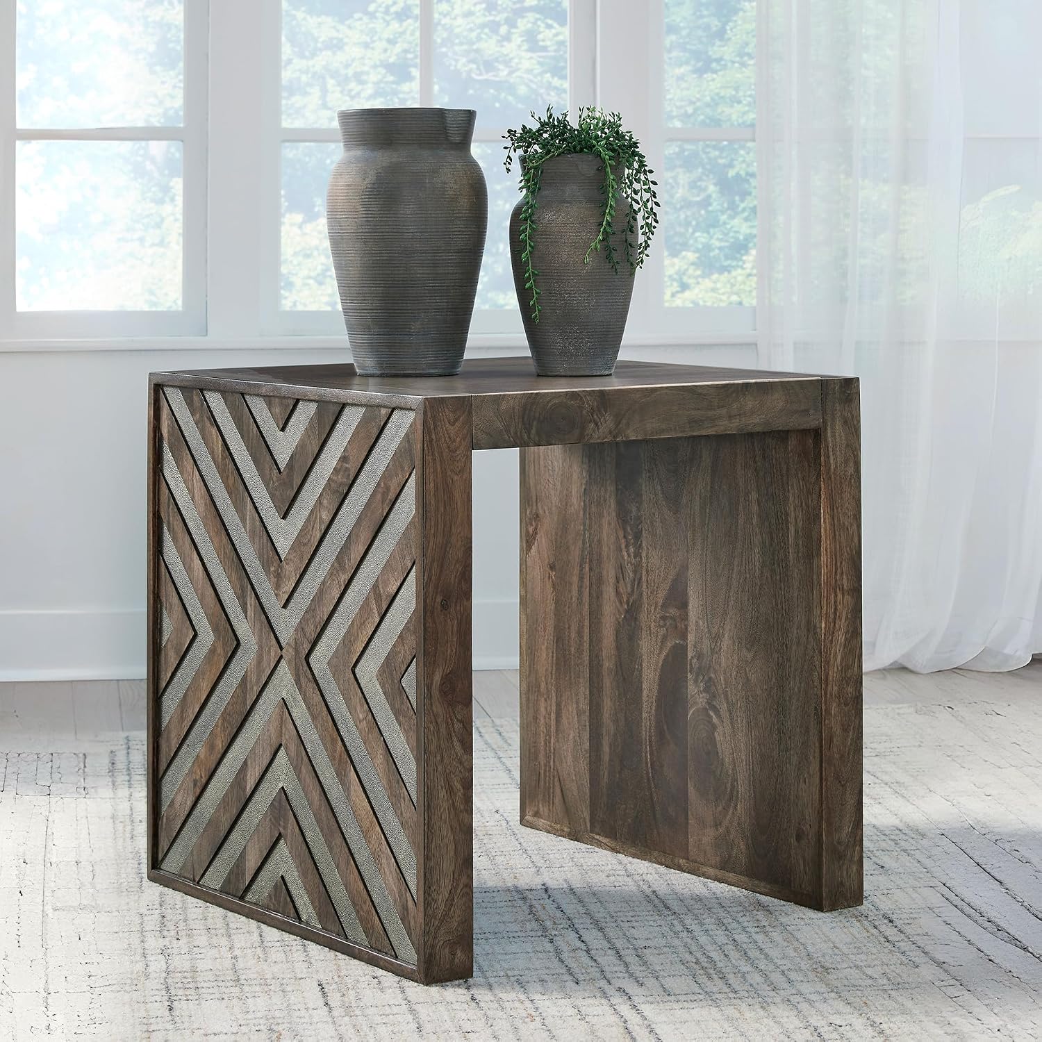 Signature Design by Ashley Dreggan Casual End Table with Diamond Pattern, Dark Brown
