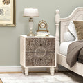 COSIEST Vintage Nightstand, 18' Wide Wood Small Bed Side Table with 2 Drawers, Accent Bedside Table, Bedroom Furniture for Home, Office (Lotus Pattern)