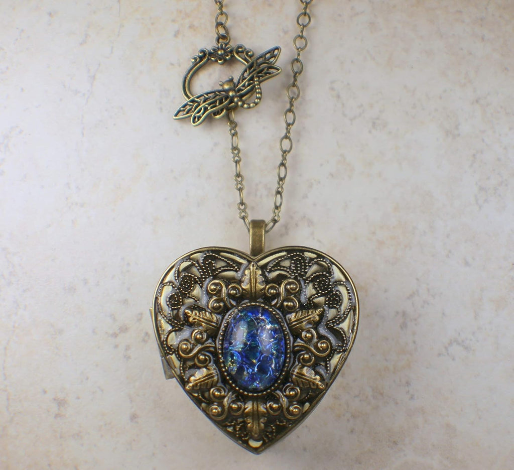 Sapphire Blue Opal Music Box Locket