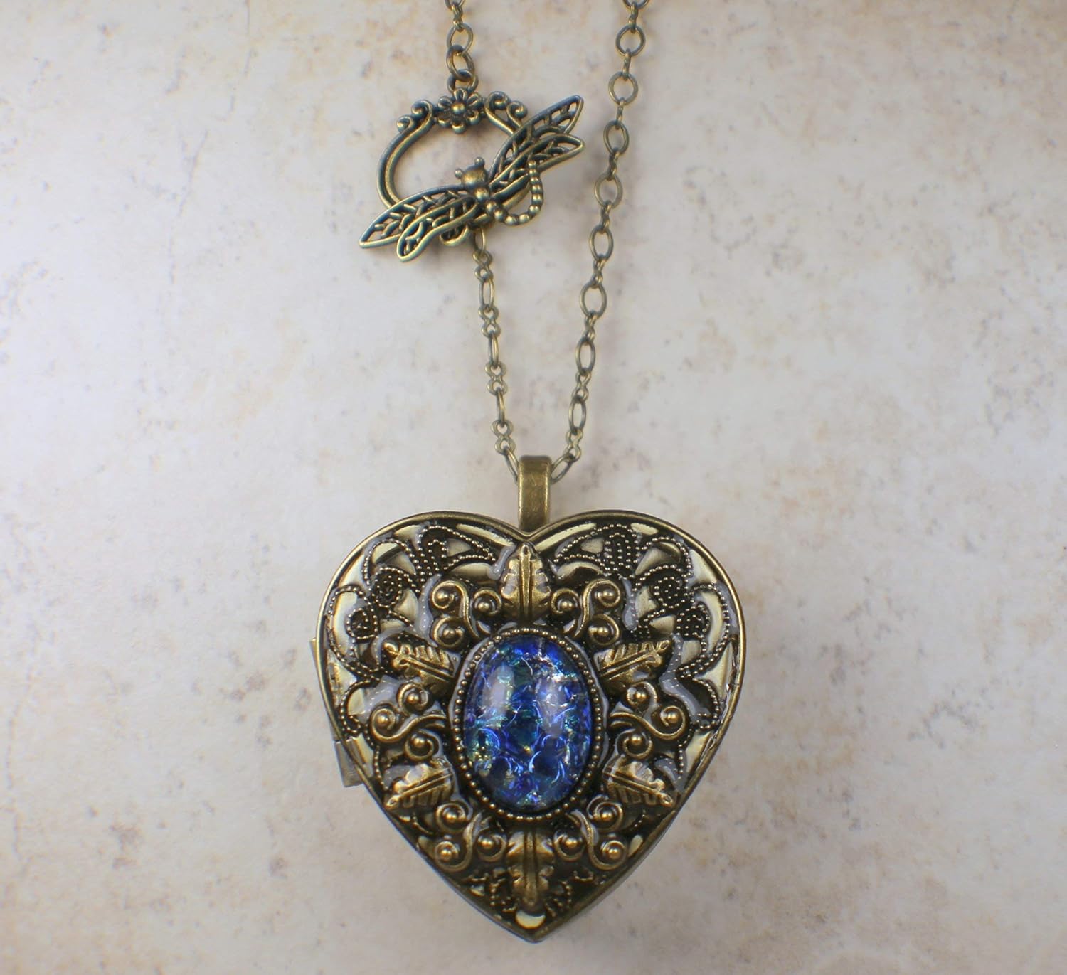 Sapphire Blue Opal Music Box Locket
