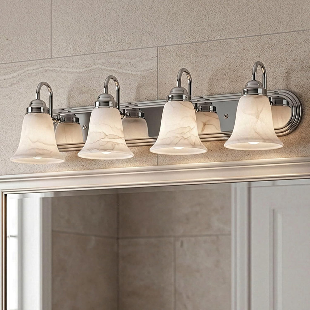 Elk Home Homestead Bathroom Vanity Light, 4-Light Traditional Fixture, Chrome with Alabaster Glass Shade, 30 Inch Wide