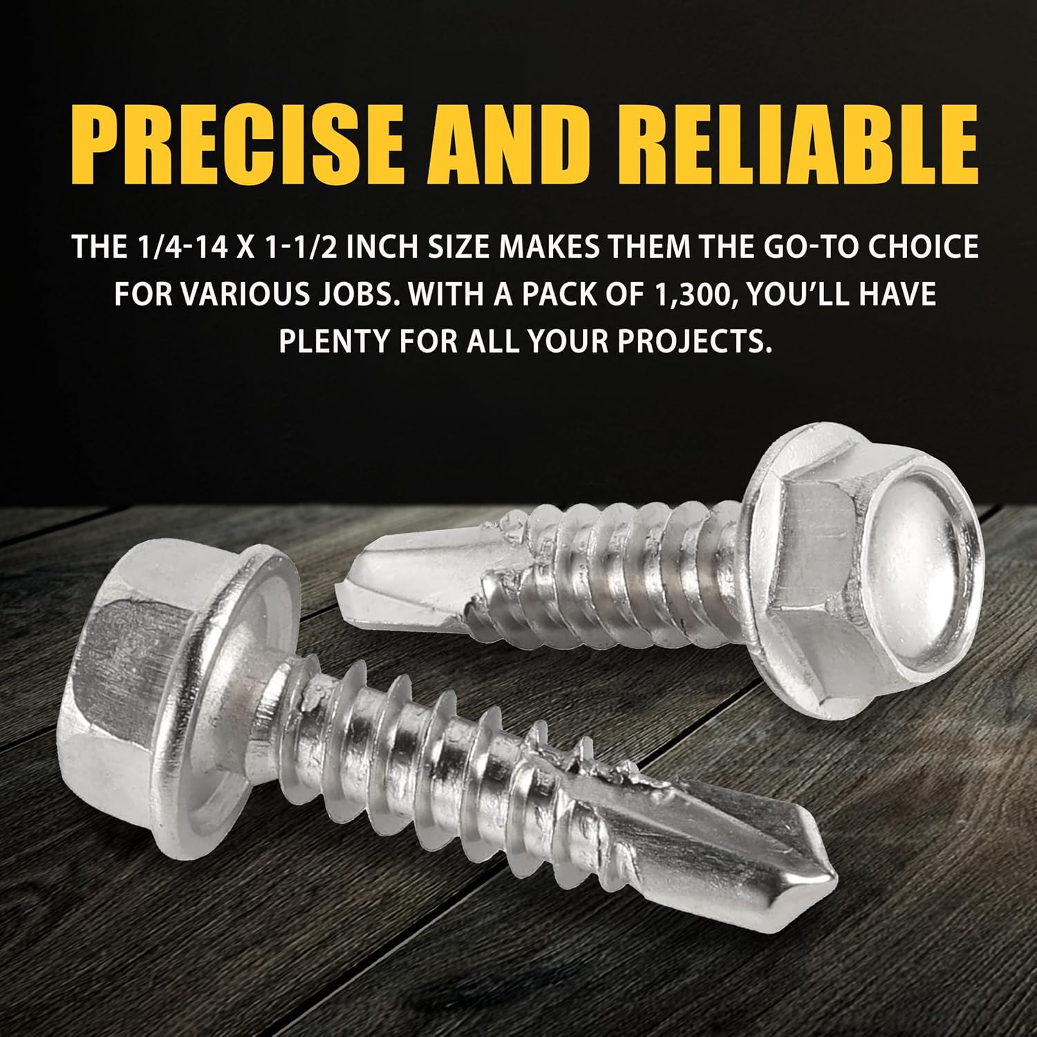 ASMC Industrial Self-Drilling Screw 1/4'-14 x 1-1/2' - Hex Washer Head 3-Point Tip - Zinc-Plated, Low Carbon Steel for Corrosion Resistance - Pack of 650