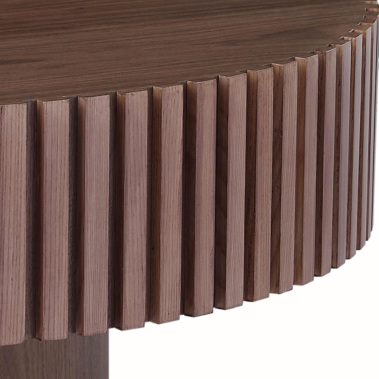 Walnut Round Coffee Table for Living Room Contemporary Circle Wood Coffee Table with Pedestal, Easy Assembly ø31.49'',