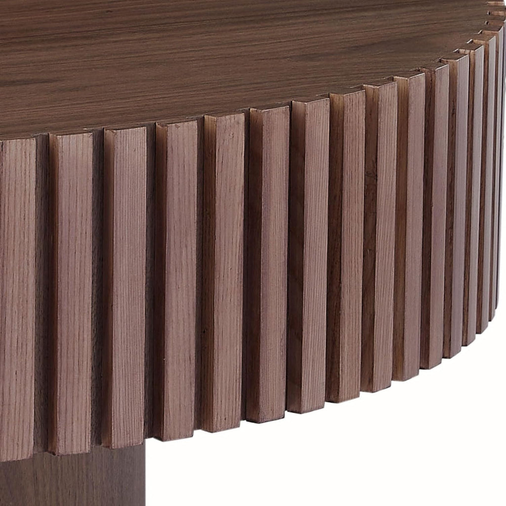 Round Coffee Table for Living Room, Contemporary Circle Wood Coffee Table with Pedestal, Easy Assembly ø35.43'', Walnut