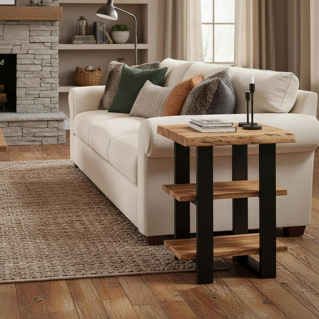 Alaterre Alpine Live Edge Solid Wood 2-Shelf End Table, Natural (AWAA0220)