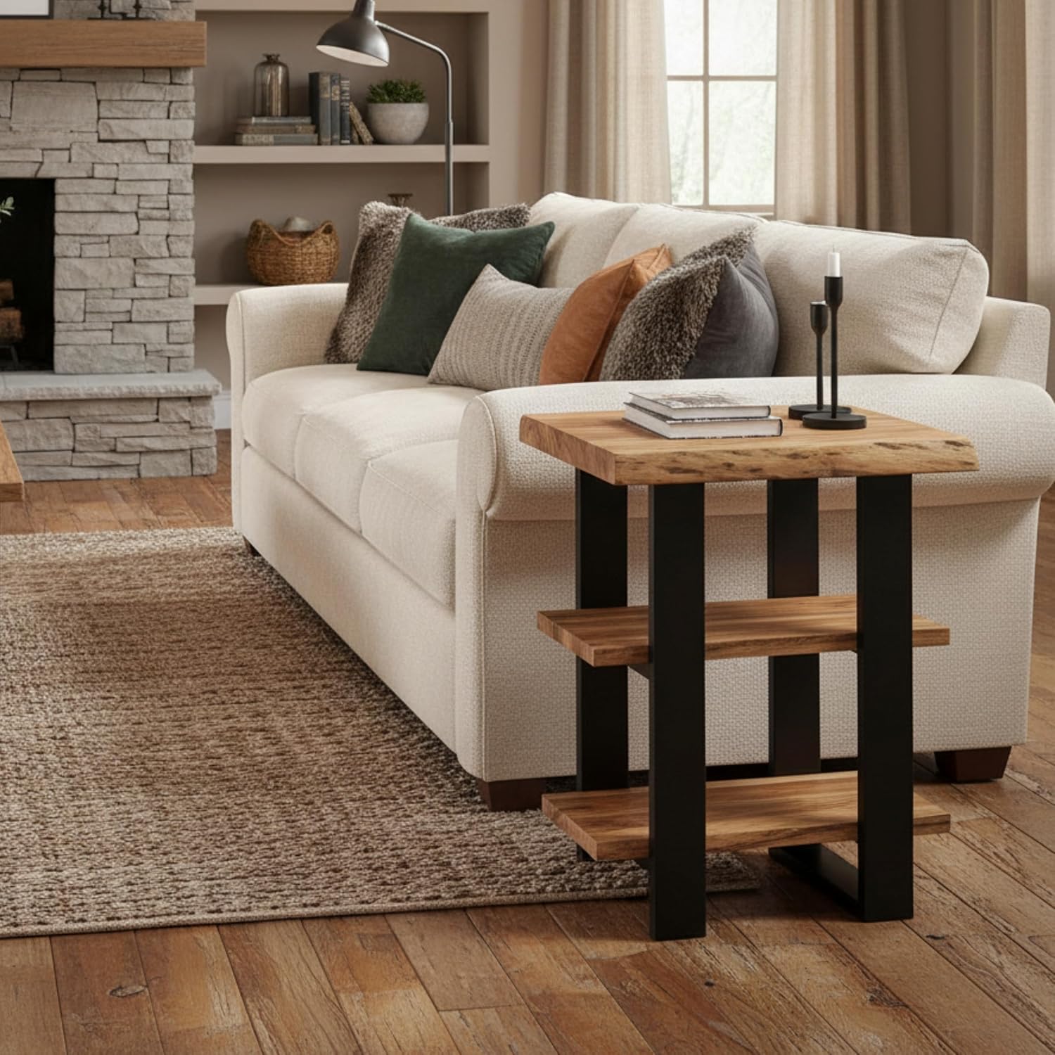 Alaterre Alpine Live Edge Solid Wood 2-Shelf End Table, Natural (AWAA0220)