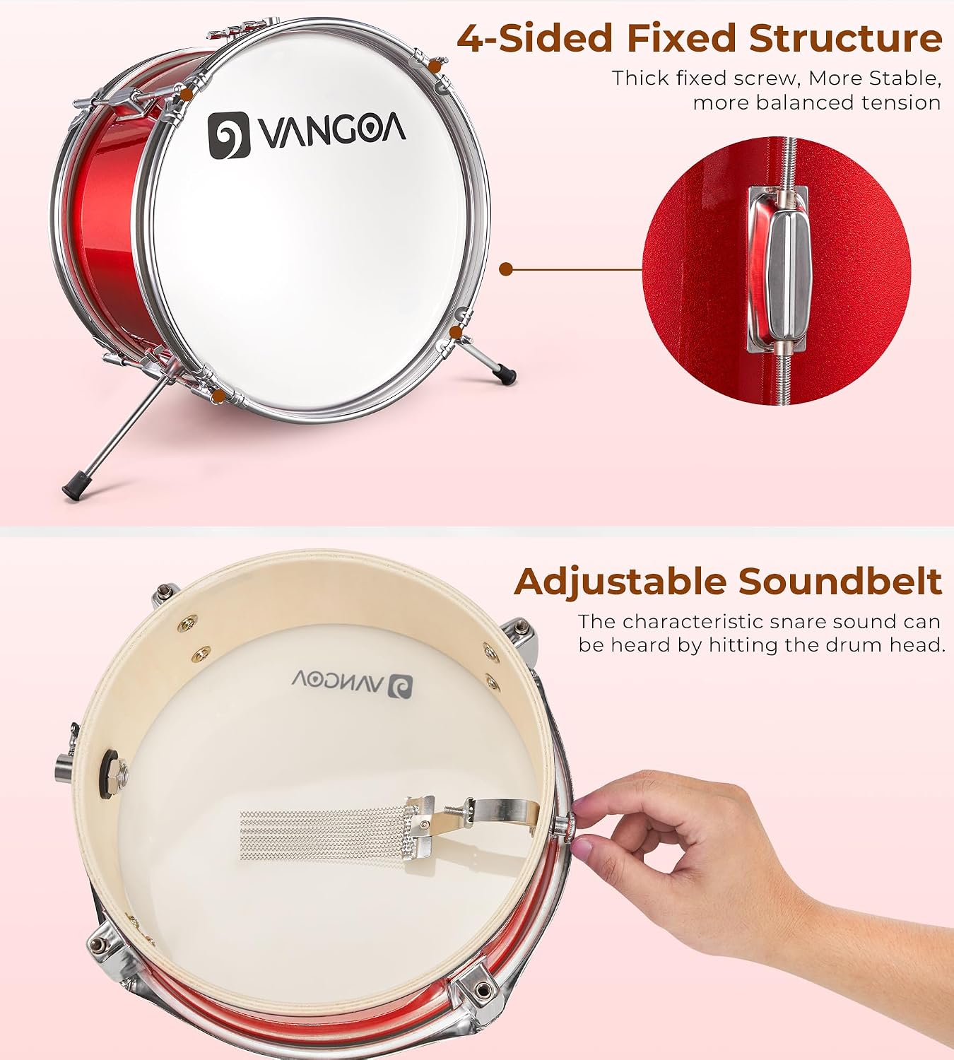 Kids Drum Set Vangoa 3-Piece Beginner, 14' Junior Drums Kit w/Bass Tom Snare drum, Adjustable Throne Cymbal Pedal & Drumsticks, Complete Starter Drumset Full Bundle for Children Boys Ages 3-12
