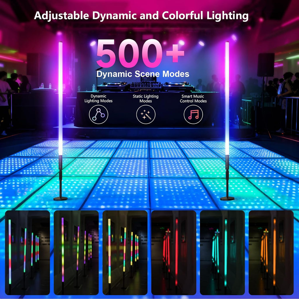 6Pack 4ft RGB Tube Light Portable 5000mAh Battery Powered with Stand Handheld Color Neon Light Bar LED Video Light with Bag for Photography DJ Dance Party Stage Painting Photo Booth Lighting