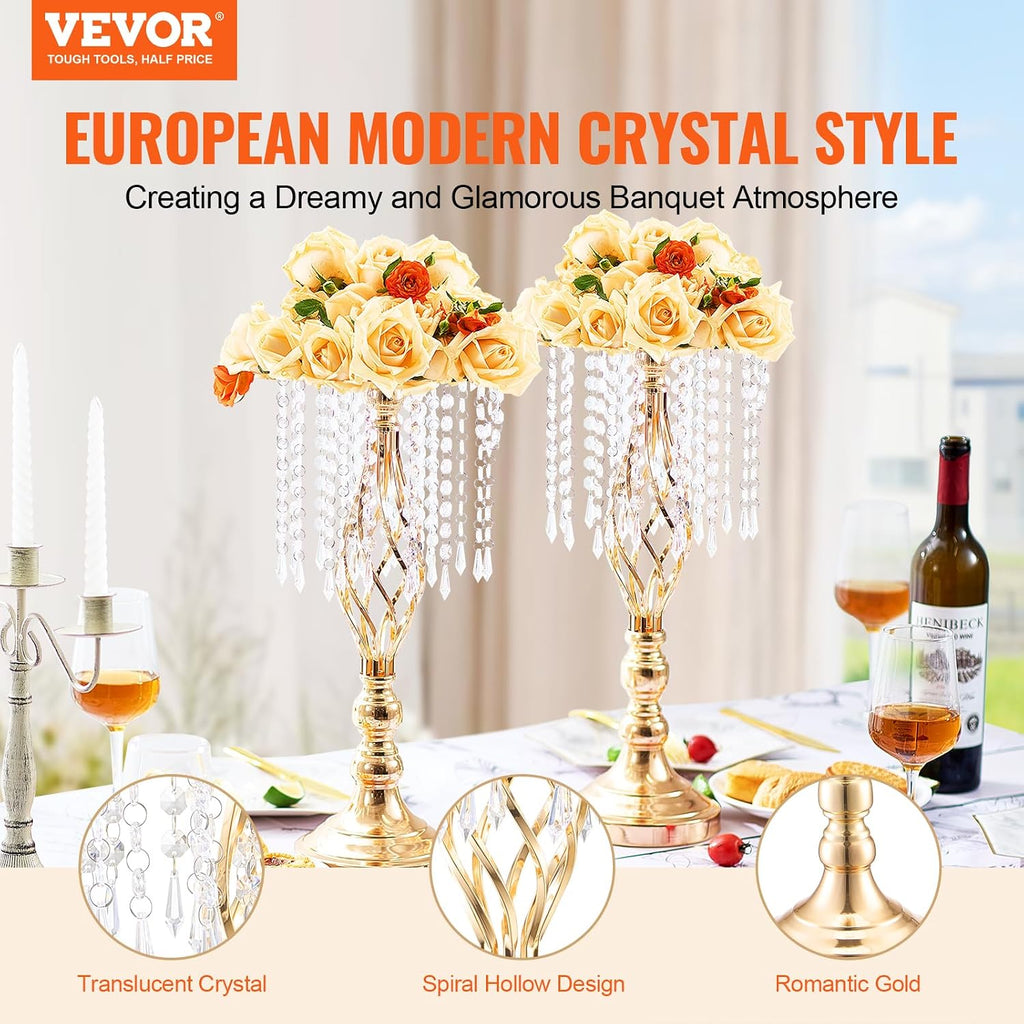 VEVOR Metal Wedding Centerpiece Gold,Crystal,12PCS 49cm/19.3'