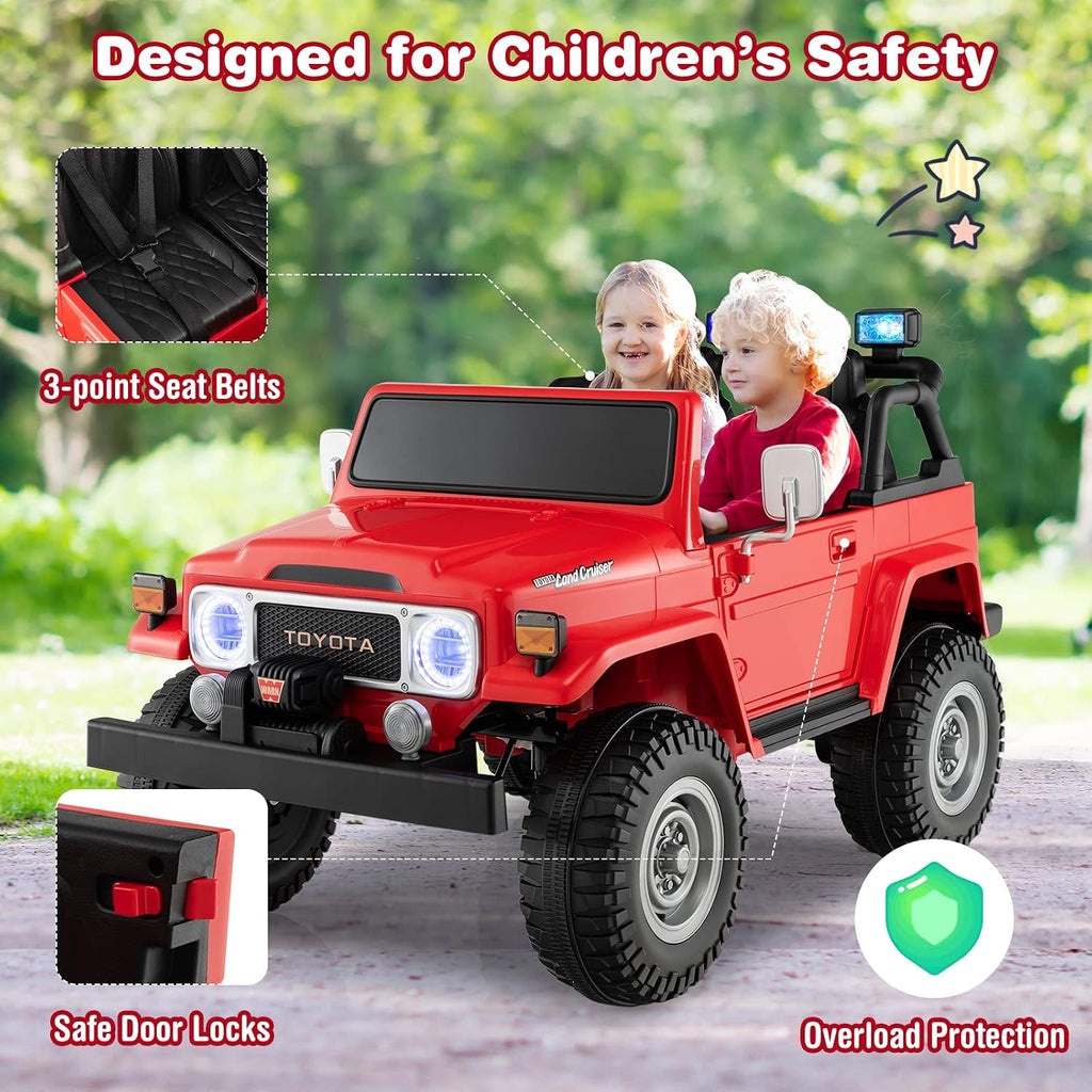 Costzon 2 Seater Ride on Car, 12V Licensed Toyota FJ40 Ride On Truck w/ 2.4G Remote Control, Spring Suspension, Storage Box, Colorful Lights, Music, USB Port & FM, Electric Car for Kids (Red)
