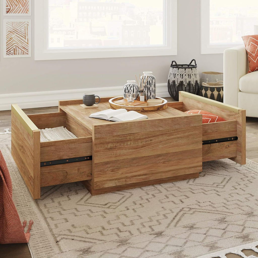 Sauder Manhattan Gate Coffee Table with Storage, Modern Coffee Table, Square Design - Sindoori Mango Finish