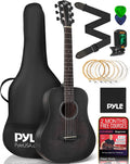 Pyle Acoustic Guitar Kit, 1/2 Junior Size All Wood Steel String Instrument for Beginner Kids, Adults, 34' Black Matte