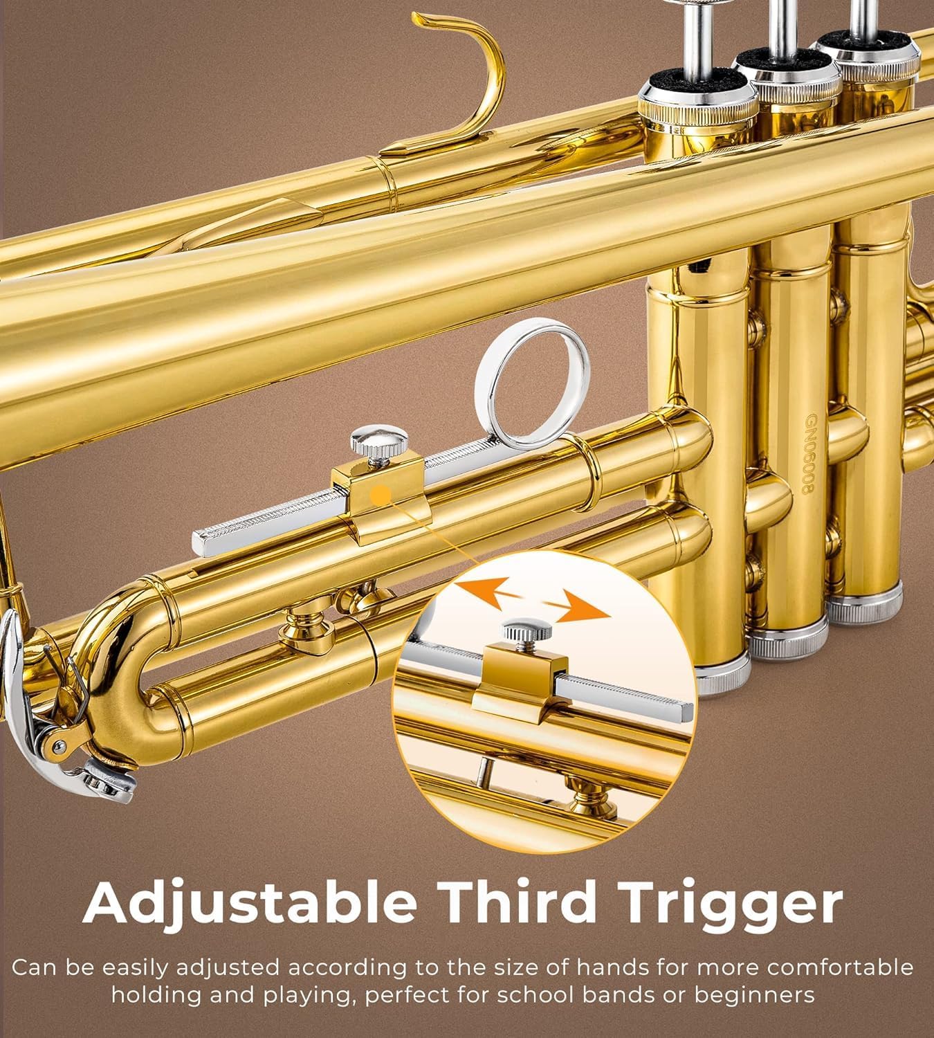 Vangoa Bb Trumpet Brass Standard Gold Trumpet Instrument for Student School Band Orchestra Adult Kid Beginner with Hard Case, Stand, Cleaning Kit, White Gloves, Valve Oil and 7C Mouthpiece