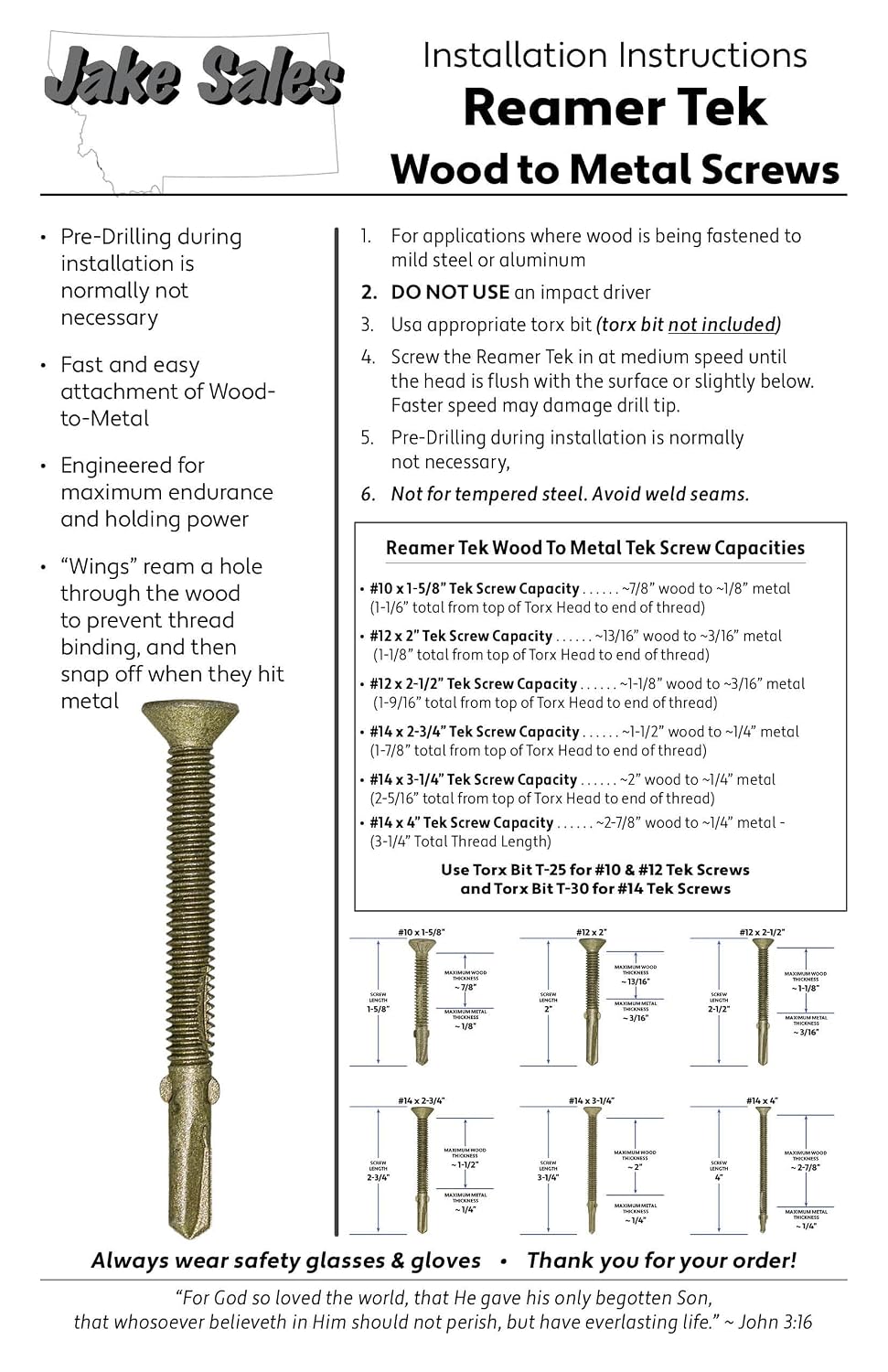 Jake Sales #10x1-5/8 Reamer Tek Torx/Star Head Self-Drilling Wood to Metal Screws - for Flatbeds, Trailers or Fastening Wood to Steel -T-25 Torx Screw Head (Full Box 4000 Screw Count)