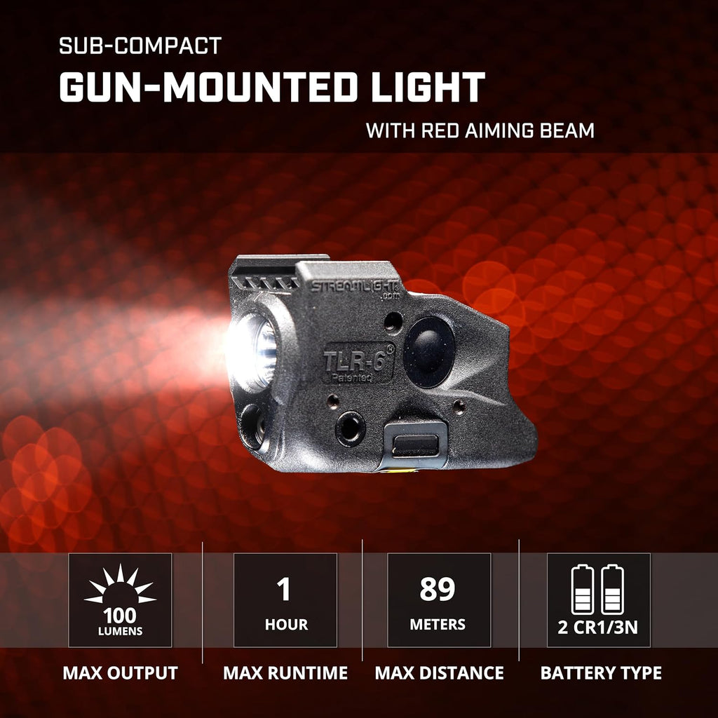 Streamlight 69290 TLR-6 100-Lumen Tactical Weapon Light with Integrated Red Aiming Laser Designed Exclusively and Solely for Select Glock Railed Handguns, Black