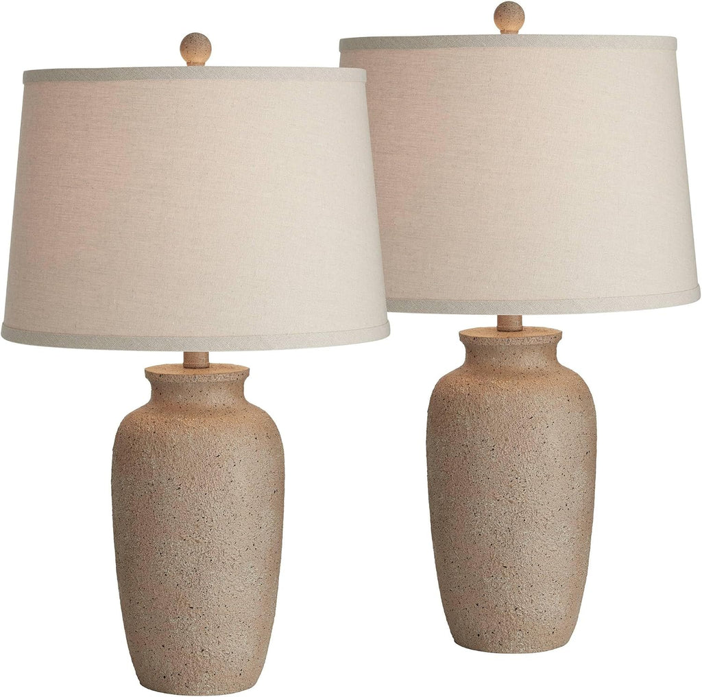 Regency Hill 25 1/2' High Farmhouse Rustic Coastal Country Cottage Table Lamps Set of 2 Beige Fabric Oatmeal Shade Living Room Bedroom Bedside Nightstand House Office Home Reading Kitchen Entryway