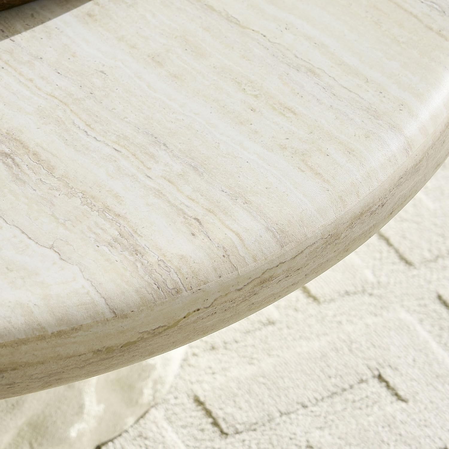 Round Coffee Table, 35.04' Fiberglass Imitation Stone Table Cement Rock Center Table for Living Room Apartment Office, No Need Assembly