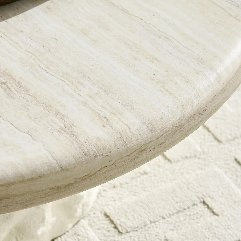 Coffee Table Set of 2, Round Fiberglass Imitation Stone Table Cement Rock Center Table witn Side Table for Living Room Apartment Office, 35.04'&15.75', No Need Assembly