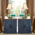 Barnyatoh Farmhouse End Table with Charging Station,24' Large Side Table with Barn Door, Wood Square Nightstand Bedside Table with Adjustable Storage Shelf for Living Room, Bedroom,Navy Blue 2-Pack