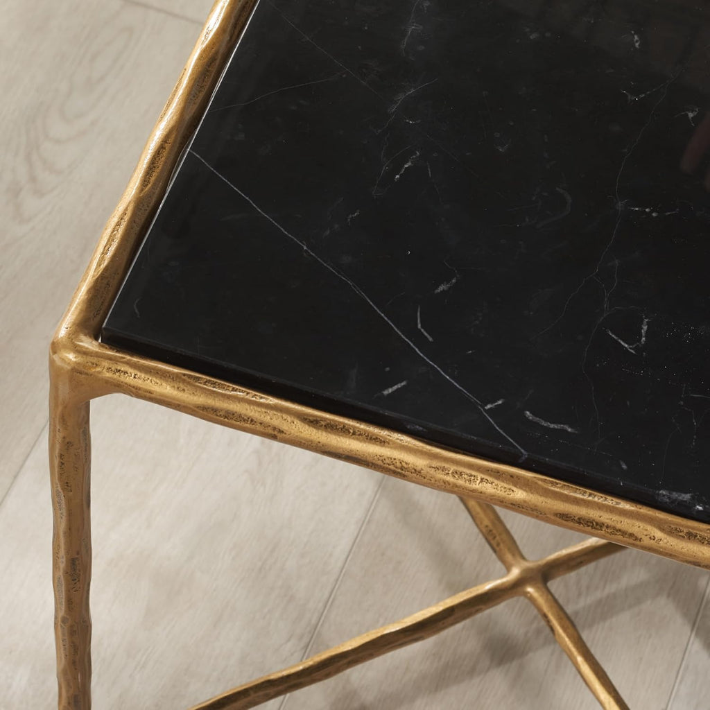 SAFAVIEH Couture Collection Jessa Brass Base & Black Marble Top Square End Table, Fully Assembled