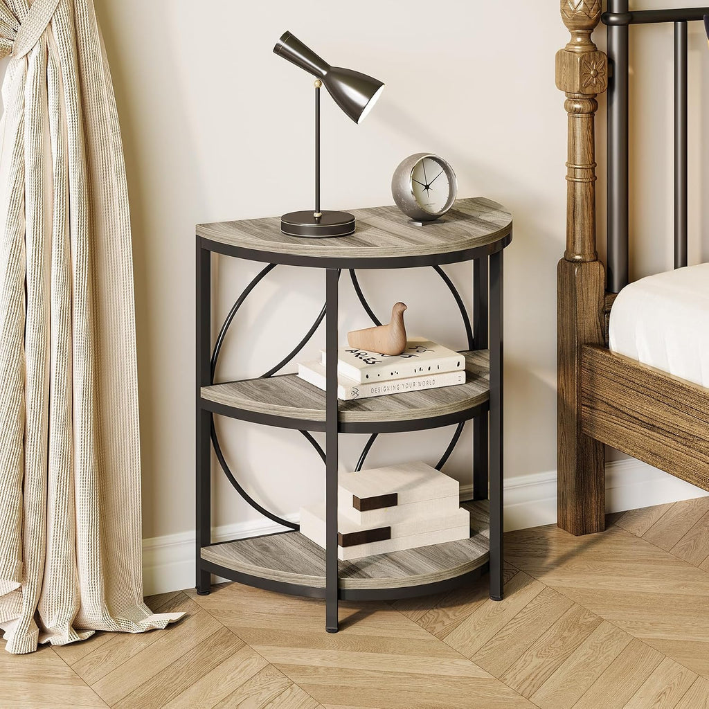 LITTLE TREE Small Half-Round Side Table Set of 2, 3-Tier Grey Wooden Accent Table for Living Room, Bedroom, Sofa