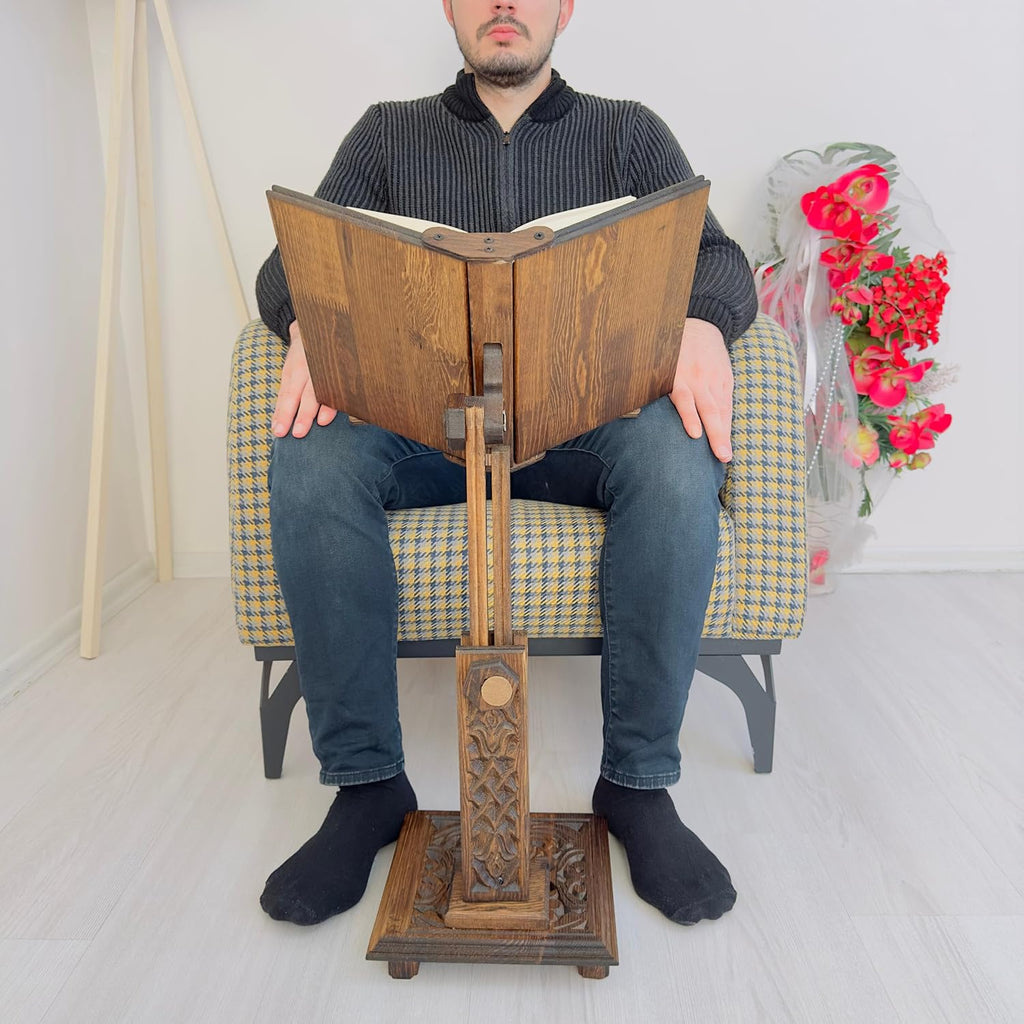 Adjustable Wooden Book Stand | Quran, Bible Holder Lectern | Cookbook Stand, Desktop Bookstand