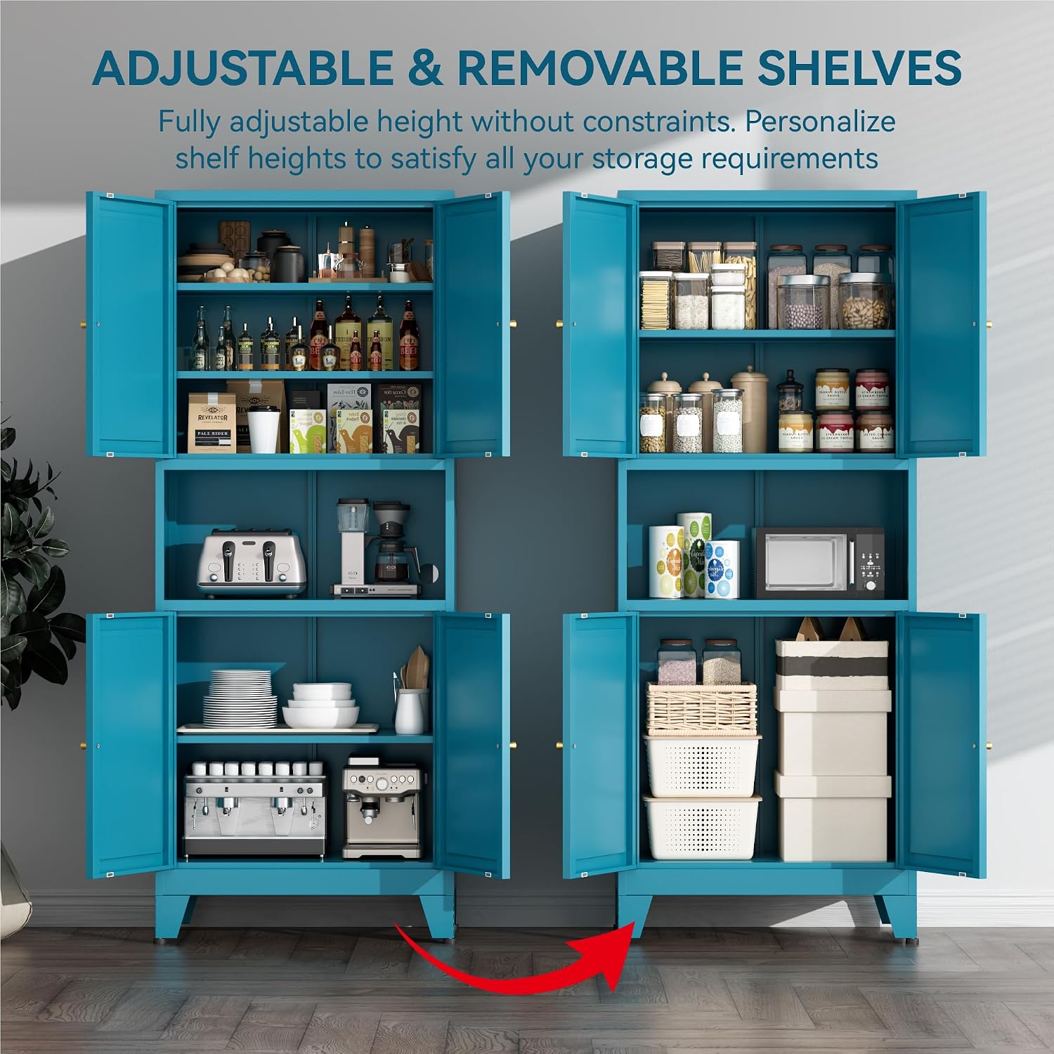 COFaR 69' Tall Modern Kitchen Pantry,Metal Storage Cabinet with Adjustable Shelves,Pantry Cabinet with 6-Tier,Freestanding Cupboard for Kitchen,Dining Room,Living Room,Bathroom,Blue