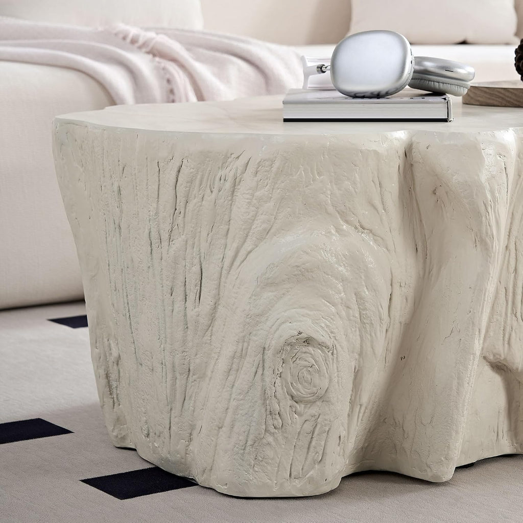 48.62' Coffee Table Modern Unique Shape Fiberglass Center Table for Living Room Apartment Office, No Need Assembly, Beige Tree Root Texture Pattern