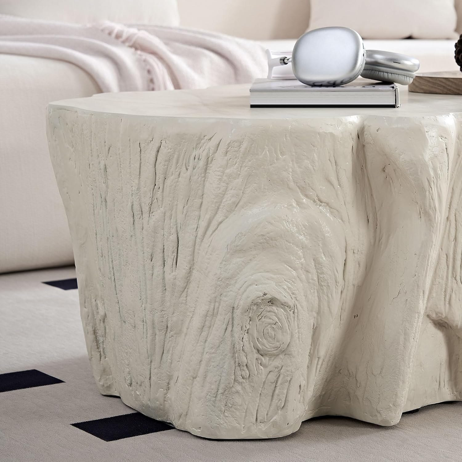 48.62' Coffee Table Modern Unique Shape Fiberglass Center Table for Living Room Apartment Office, No Need Assembly, Beige Tree Root Texture Pattern