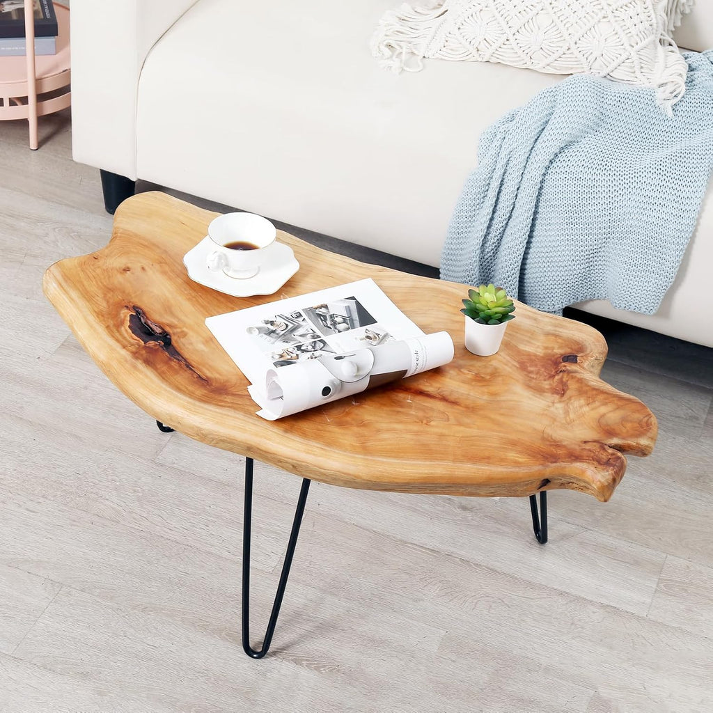 WELLAND Live Edge Cedar Wood Coffee Table with Metal Hairpin Legs 32.5' W x 17' D x 16' H for Living Room, Patio, Bedroom, Home Office