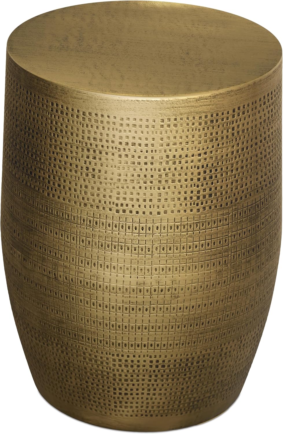 SIMPLIHOME Johnsen Metal Table - 15 inch Wide Solid Iron Round Accent Table in Antique Brass, Boho Side or End Table for Living Room, Bedroom, or Office with Etched Morse Pattern, Assembled