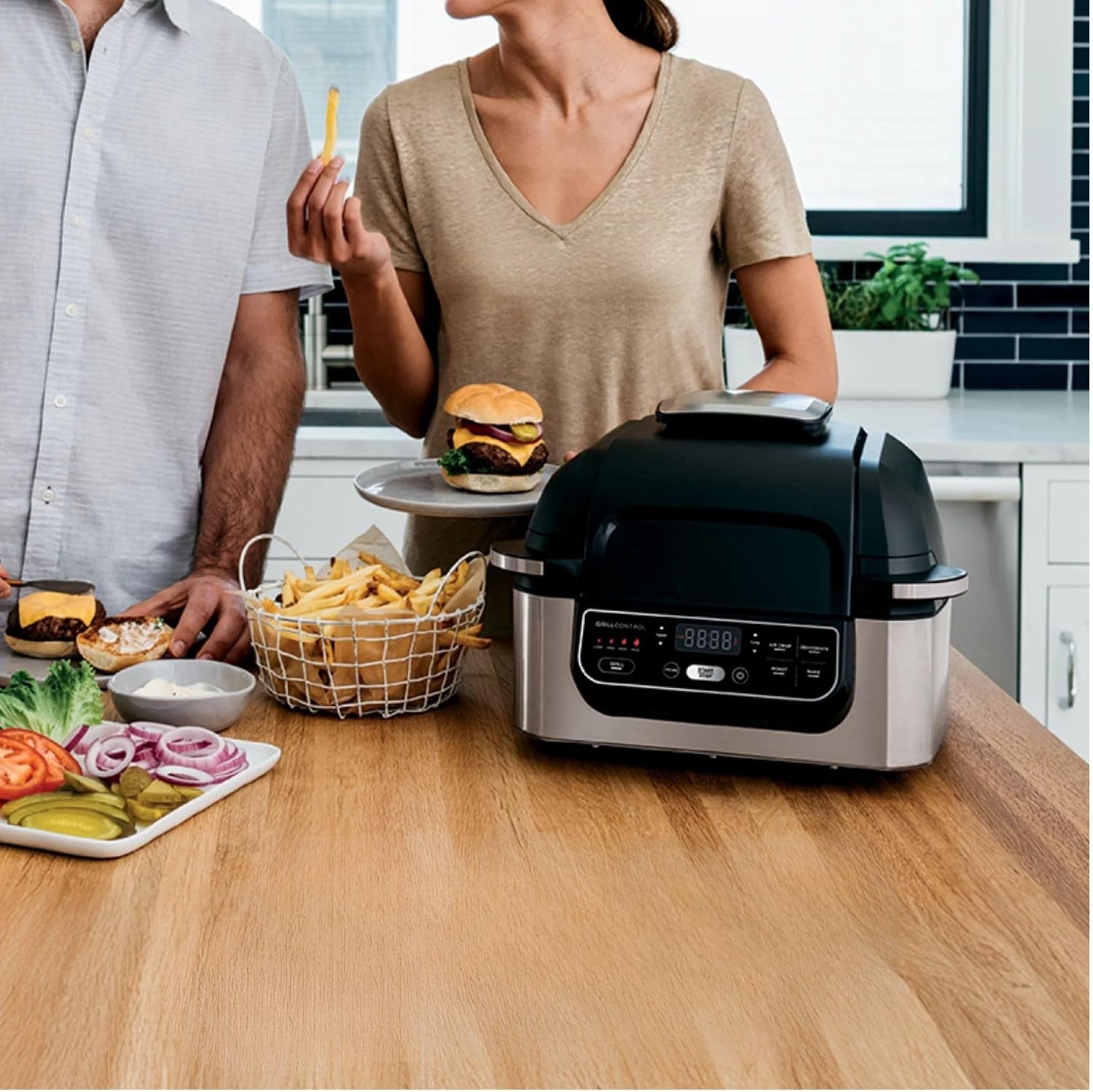 Foodii Indoor Grill & Air Fryer: Smokeless 4-in-1 Appliance for Grilling, Roasting, Baking, Air Frying- Dishwasher Safe Parts