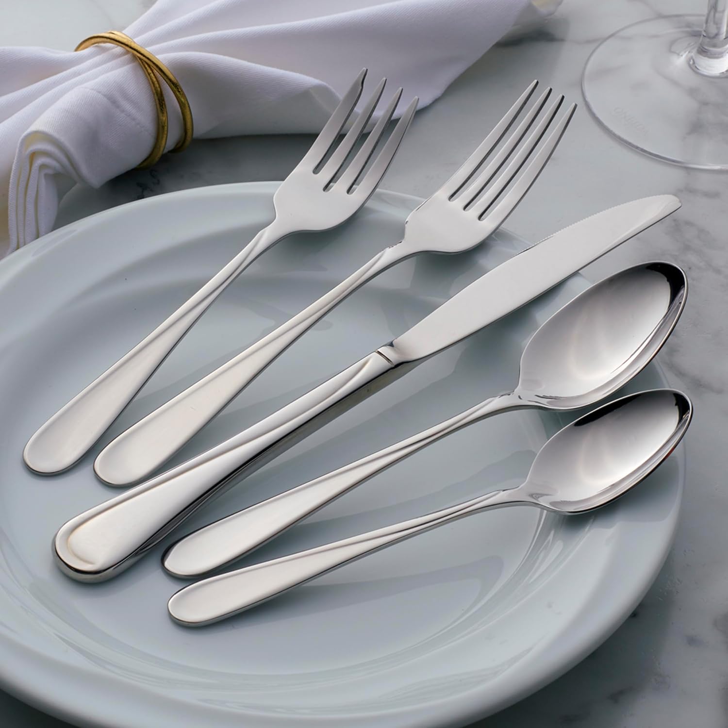 Oneida Silverware Set For 12, Flight 65-Piece Everyday Flatware Set with Serving Utensils, Service For 12, 18/0 Stainless Steel, Mirror Finish, Dishwasher Safe, Light Weight, Dining (Silver, 65 Piece)