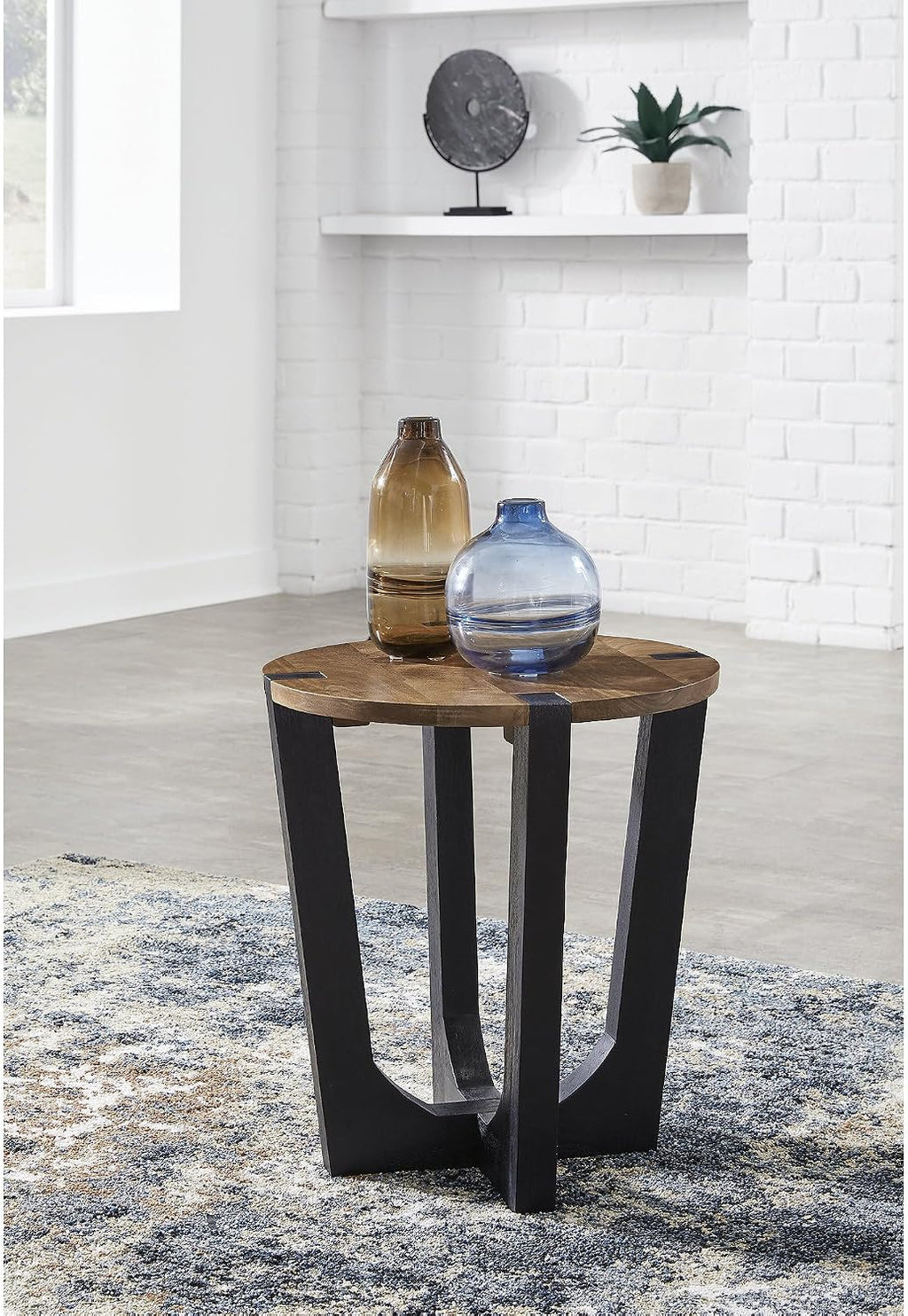 Signature Design by Ashley Hanneforth Farmhouse End Table with Angled Solid Wood Legs, Light Brown & Black