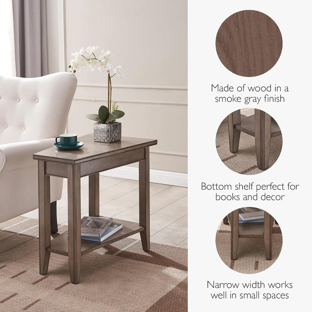 Leick Home Laurent End Table, Solid Wood, Wedge Shape, with Shelf, for Living Room and Small Spaces, Gray, 10502-GR