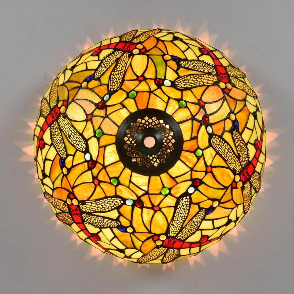 W16H9 Inch Tiffany Lamp Shade Replacement, Stained glass Dragonfly style Lampshades, Only Handmade Retro lampshade Replacement for Table Lamp Pendant Light Floor Lamp Ceiling Fixture,Green