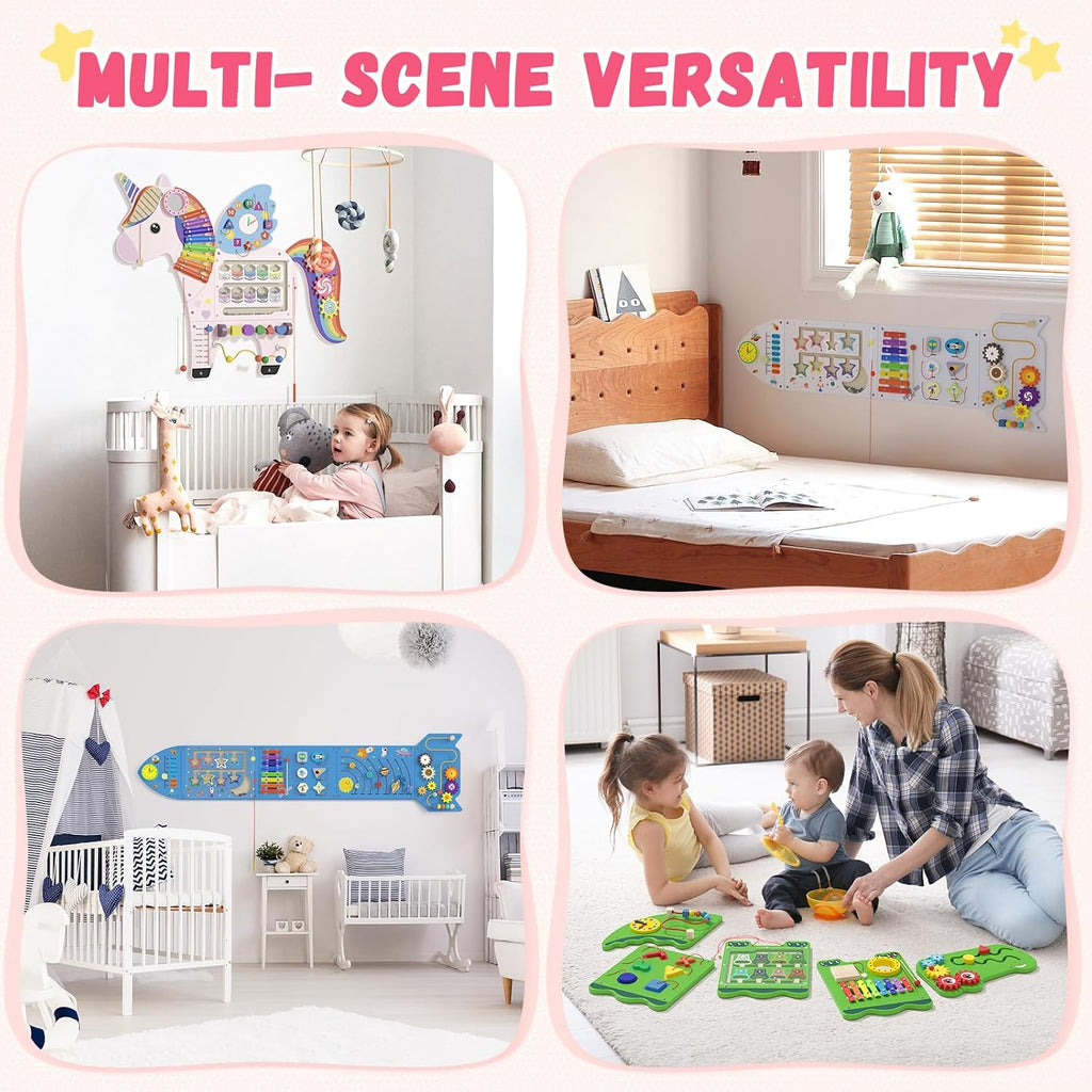 Spacocld Activity Wall Busy Board Panels - Sensory Wall Panel for Kids (5 Pieces Colorful Unicorn)