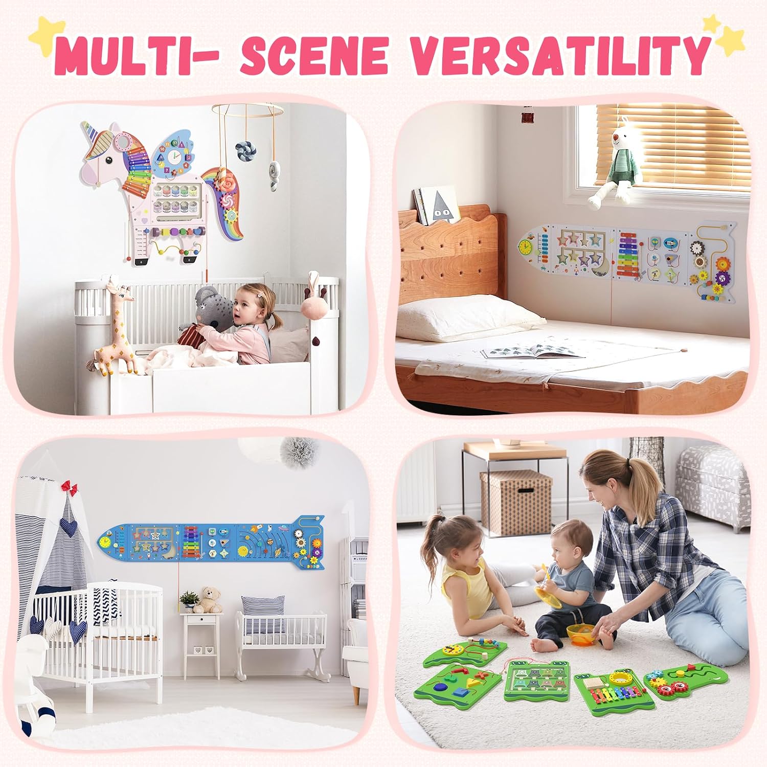 Spacocld Activity Wall Busy Board Panels - Sensory Wall Panel for Kids (5 Pieces Colorful Unicorn)